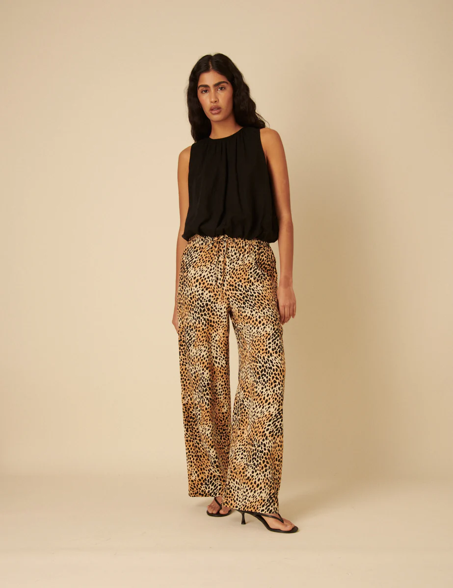 Leopard Print Drawstring Linen-blend Trousers - Image 2