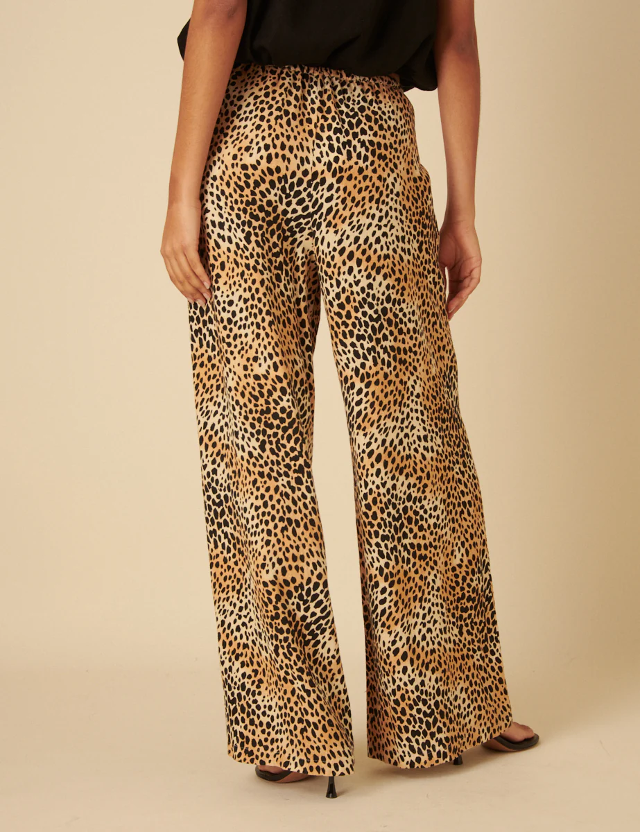 Leopard Print Drawstring Linen-blend Trousers - Image 4
