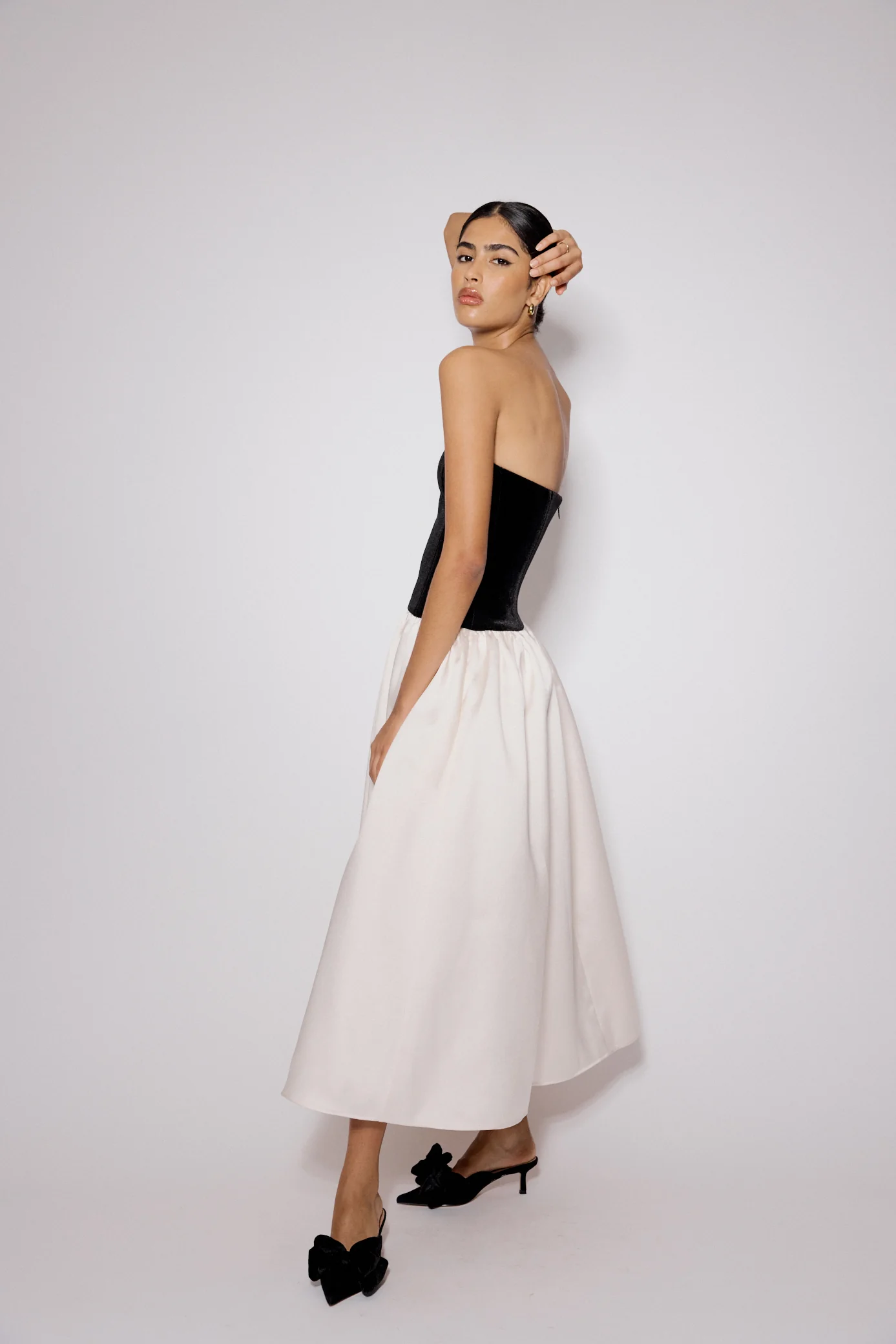Black And White Bandeau Drop Waist Sienna Midi Dress - Image 4