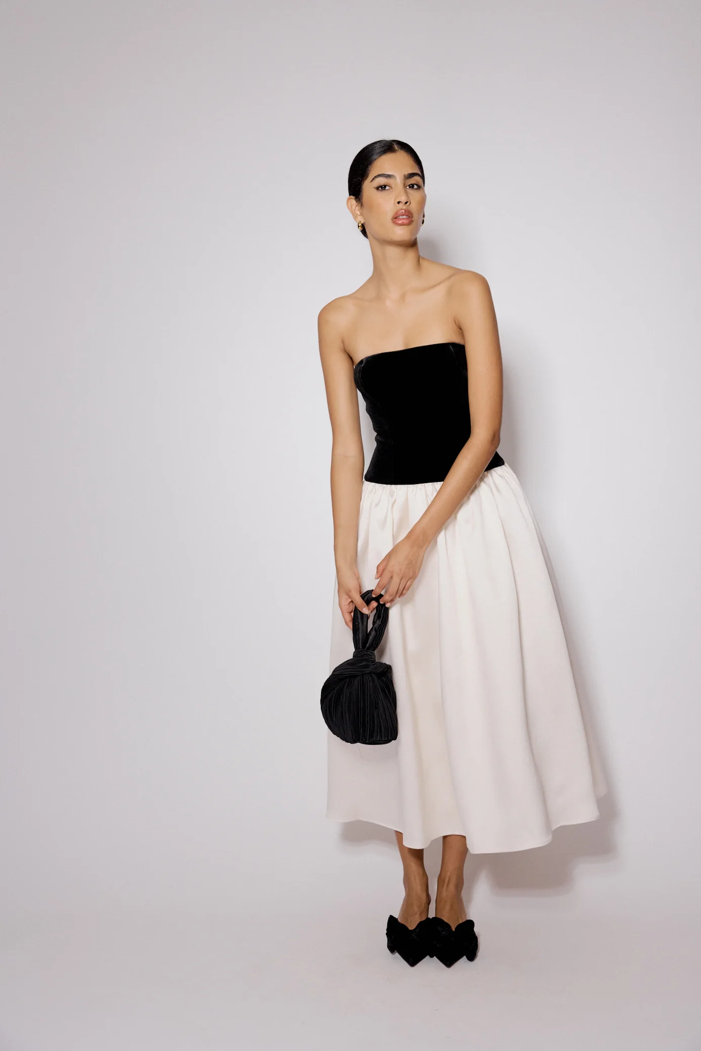 Black And White Bandeau Drop Waist Sienna Midi Dress - Image 5