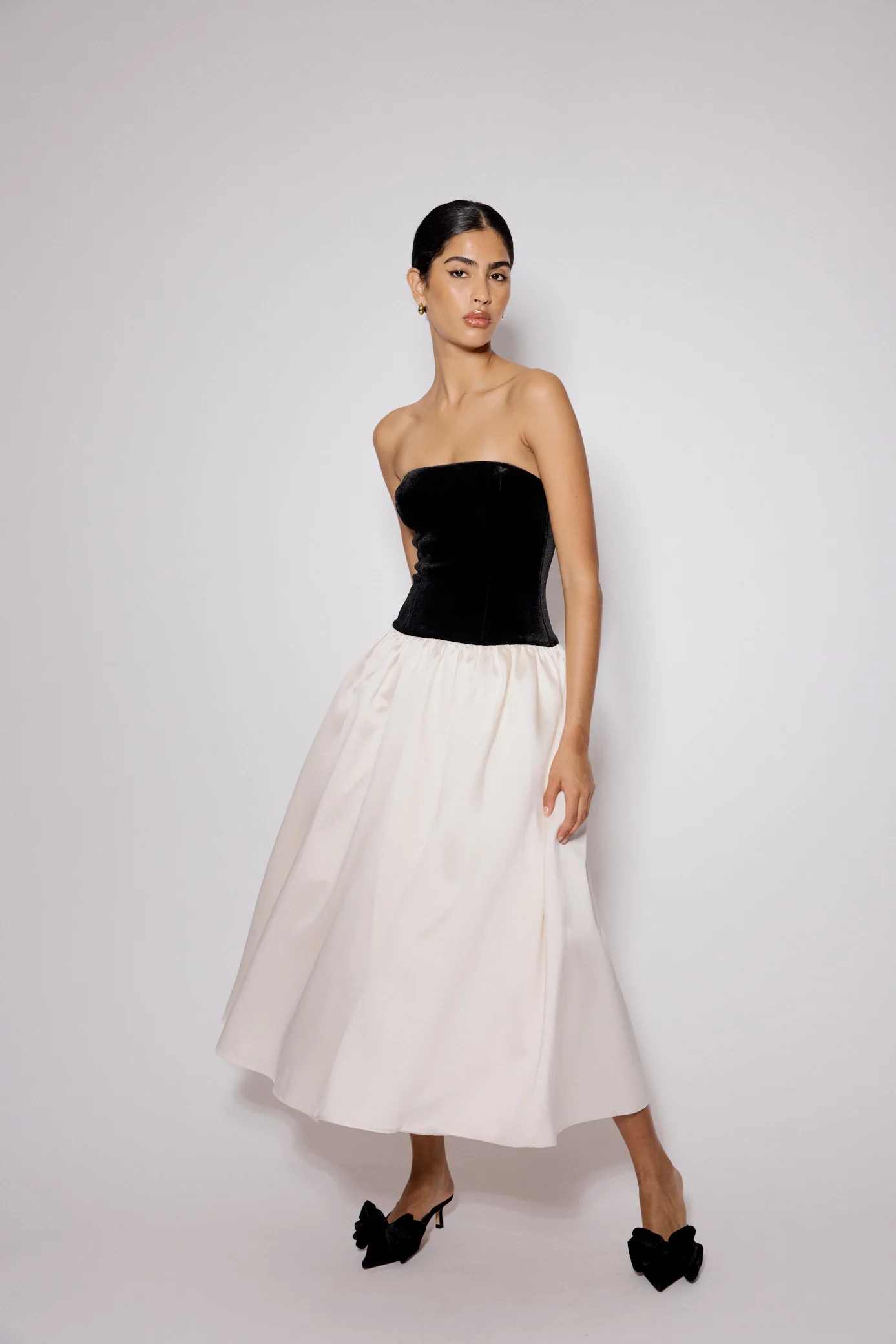 Black And White Bandeau Drop Waist Sienna Midi Dress - Image 6