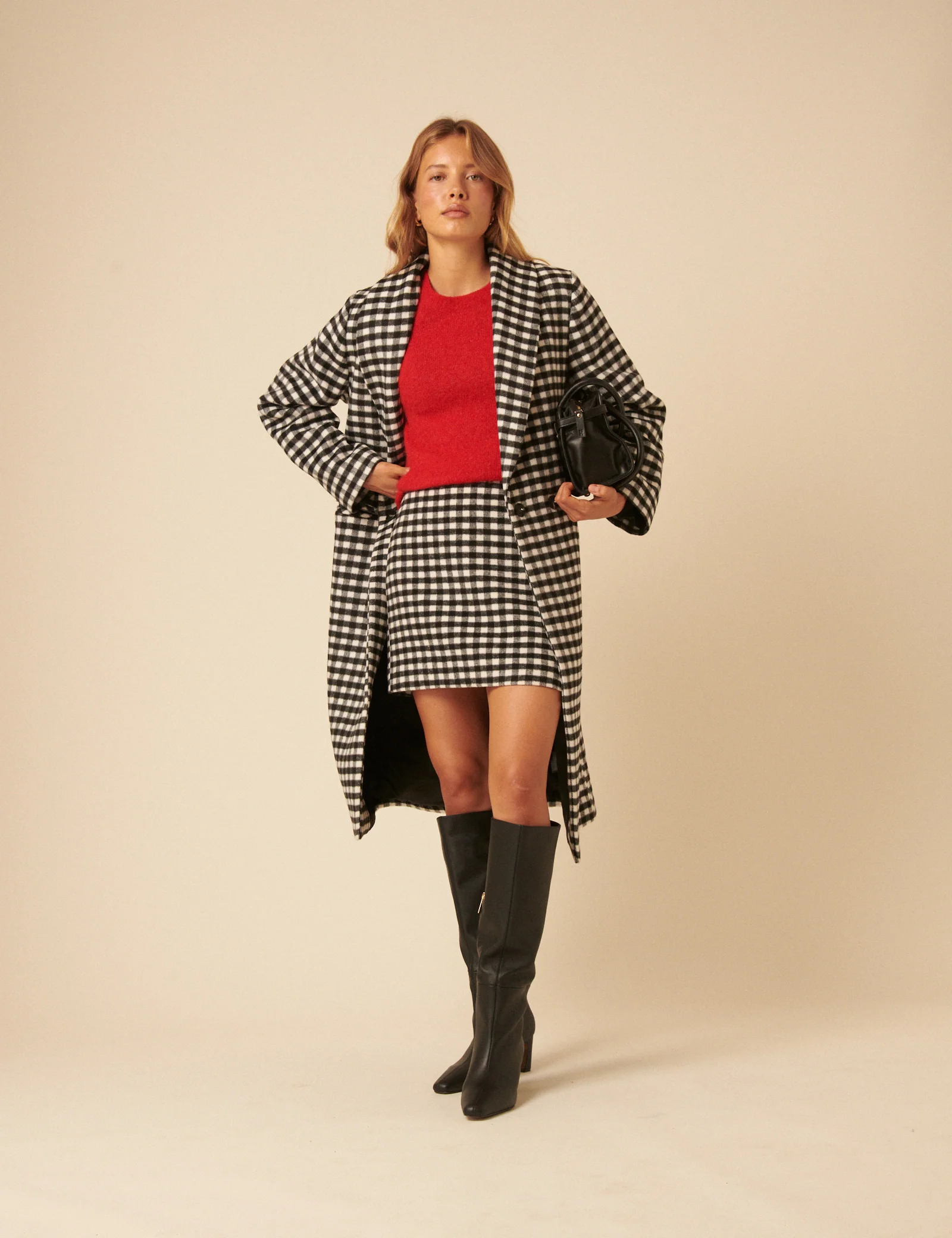 Black And White Gingham Double Breasted Coat - Image 4