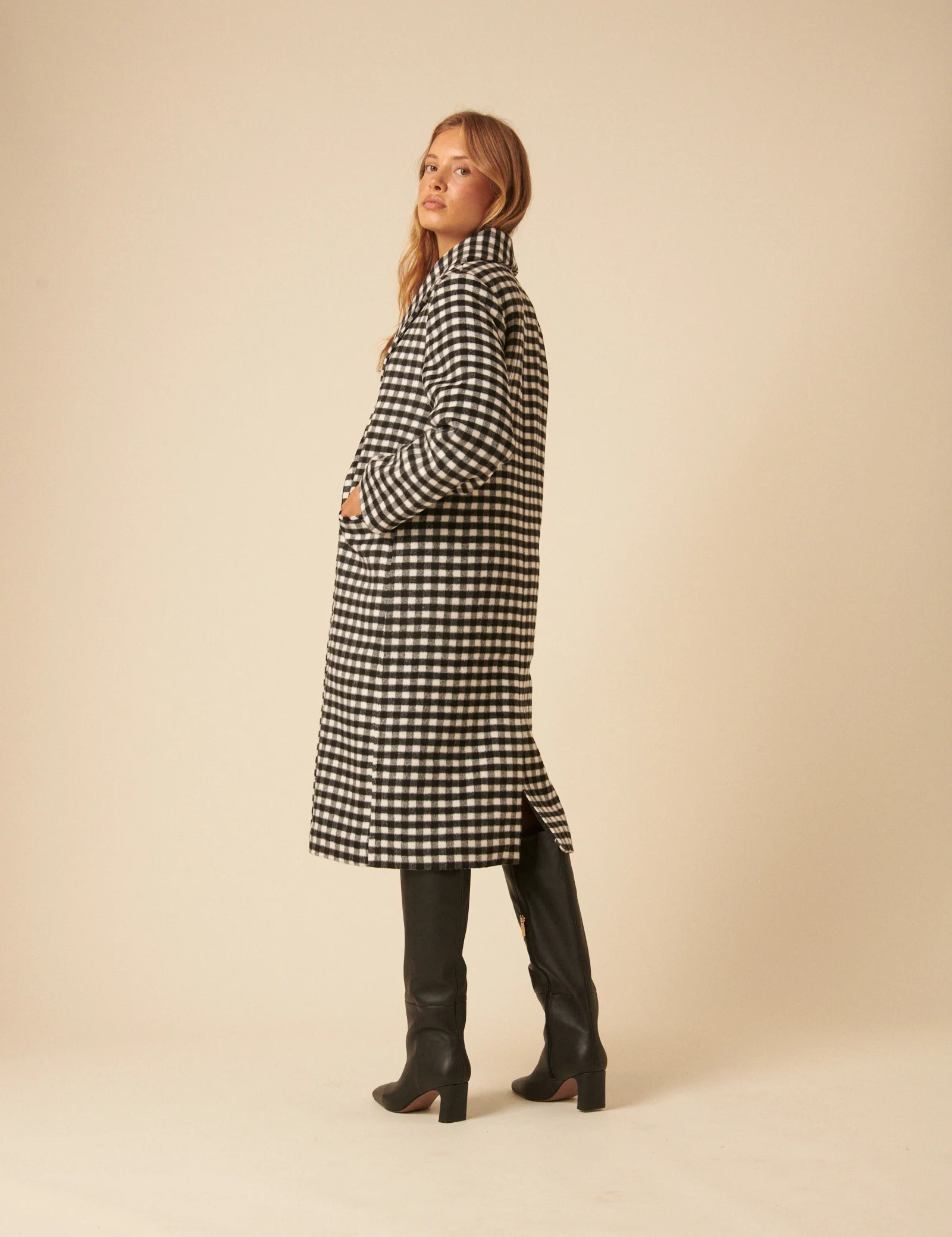 Black And White Gingham Double Breasted Coat - Image 5