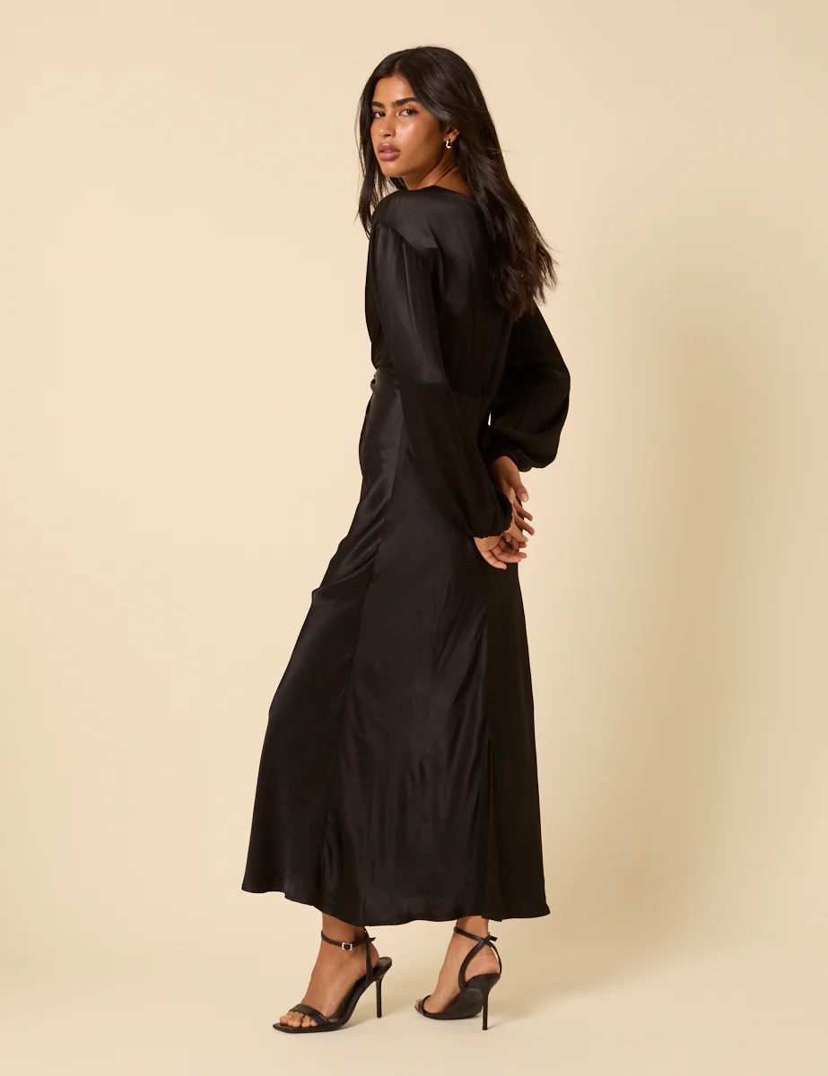 Black Balloon Sleeve Adina Midi Dress - Image 5