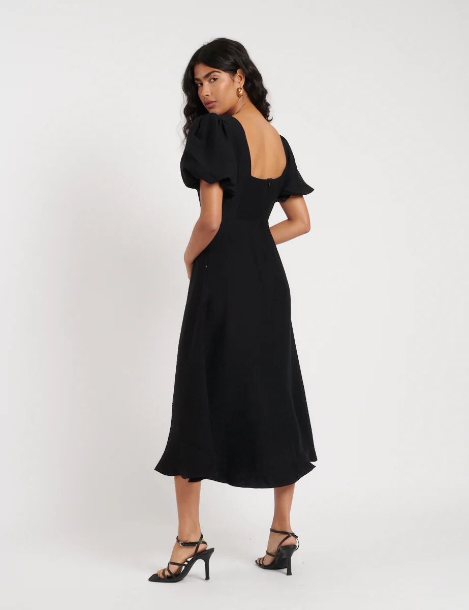 Black Puff Sleeve Zora Midi Dress - Image 2