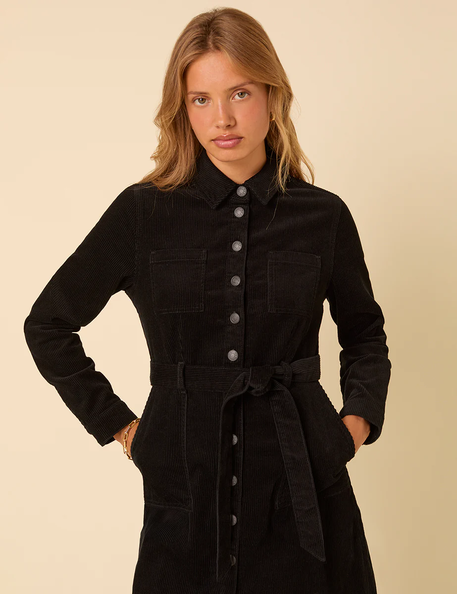 Black Cord Long Sleeve Finchley Mini Dress - Image 2