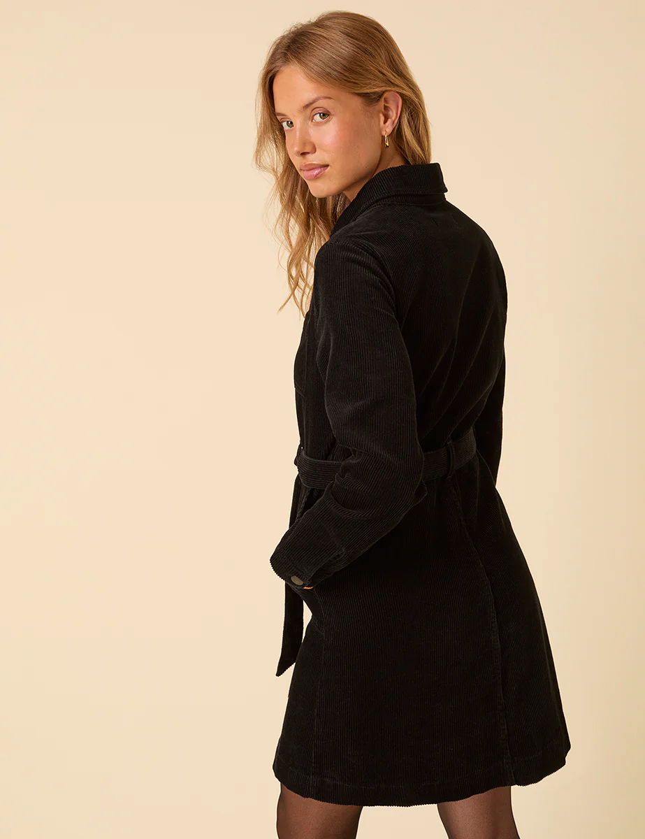 Black Cord Long Sleeve Finchley Mini Dress - Image 3