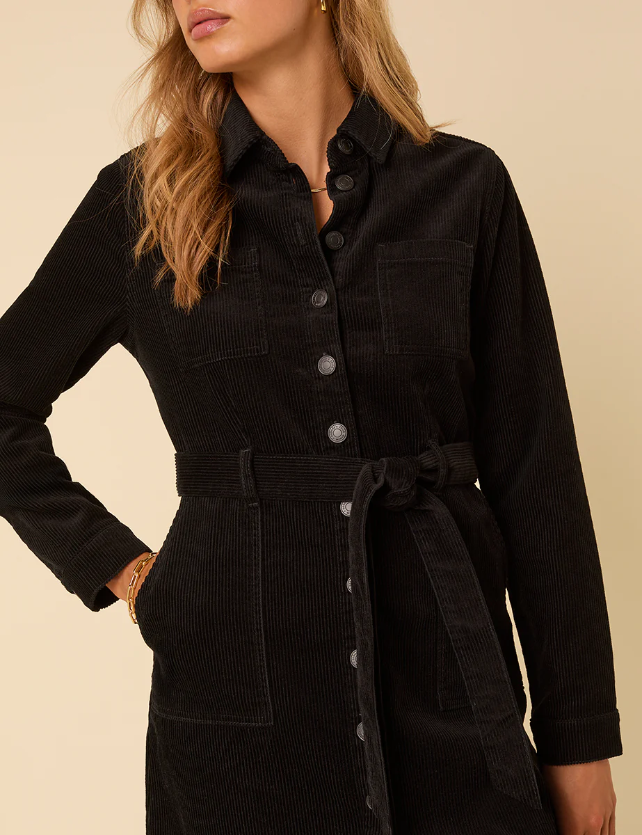 Black Cord Long Sleeve Finchley Mini Dress - Image 4