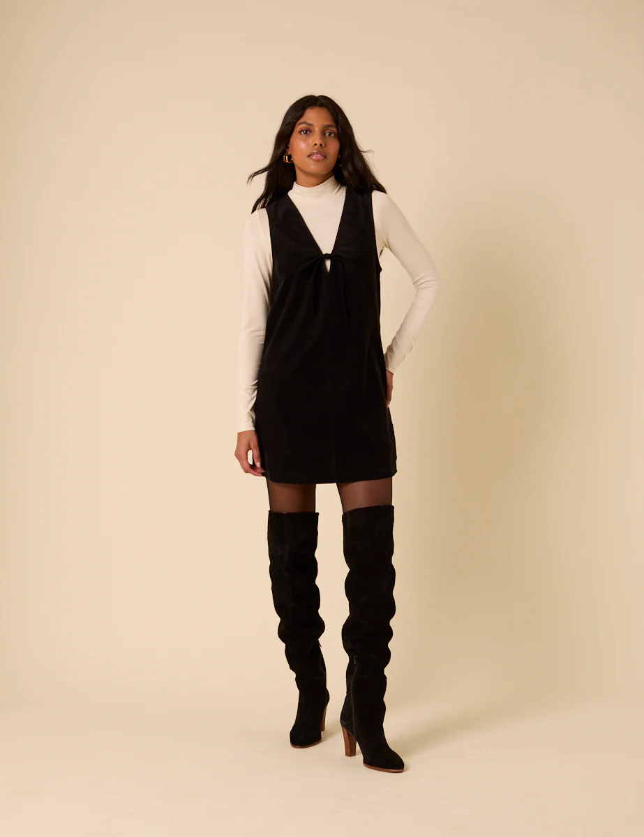 Black Cord Nila Pinafore Mini Dress - Image 3