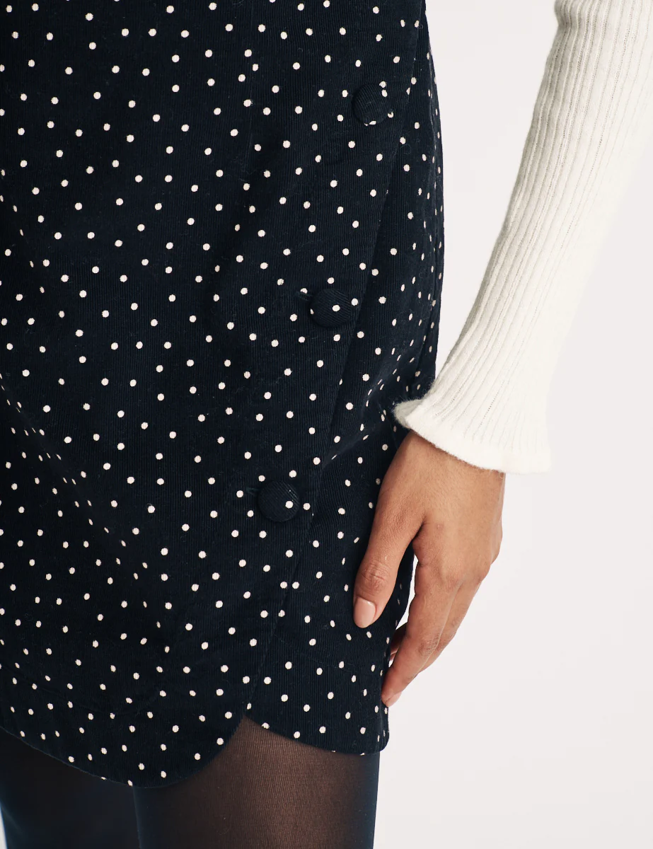 Black Cord Polka Dot Birch Mini Pinafore Dress - Image 3