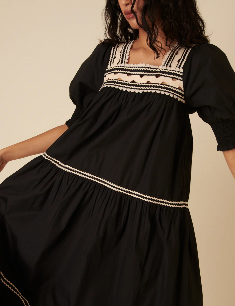 Black Crochet Tiered Karla Midi Dress - Image 2