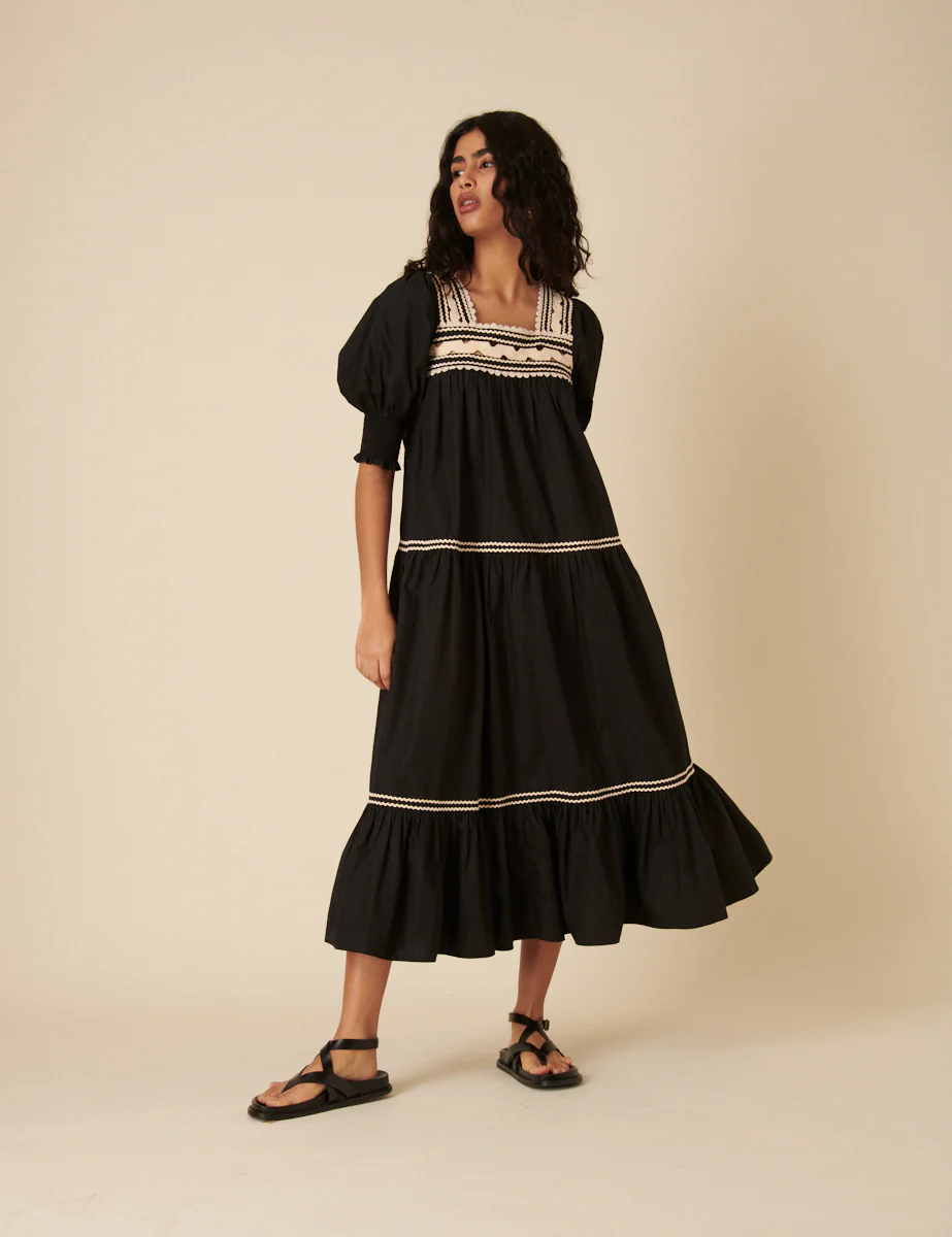 Black Crochet Tiered Karla Midi Dress - Image 3
