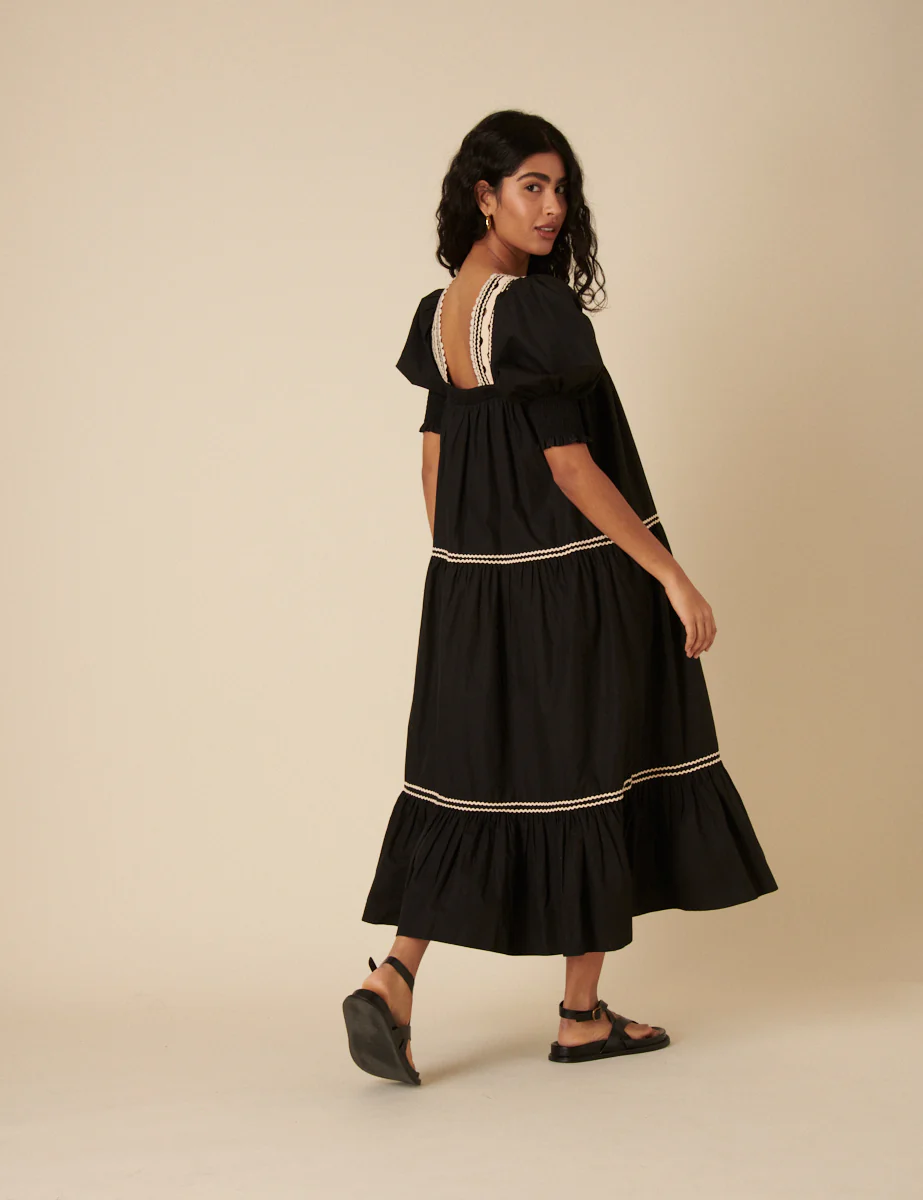 Black Crochet Tiered Karla Midi Dress - Image 5