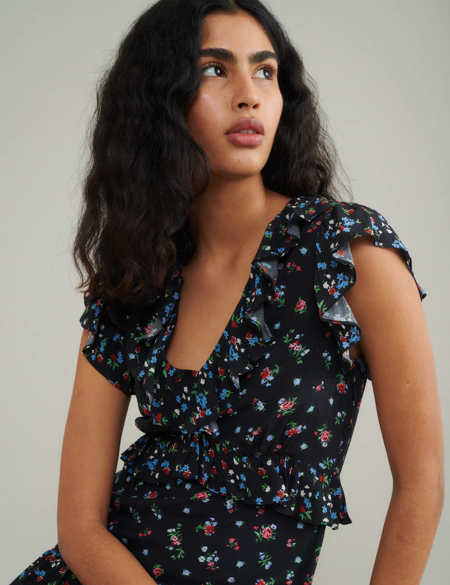 Black Floral Suvi Midi Dress - Image 2