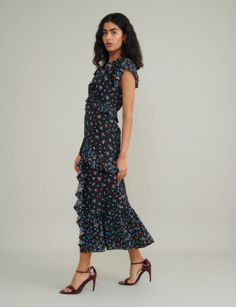 Black Floral Suvi Midi Dress - Image 3