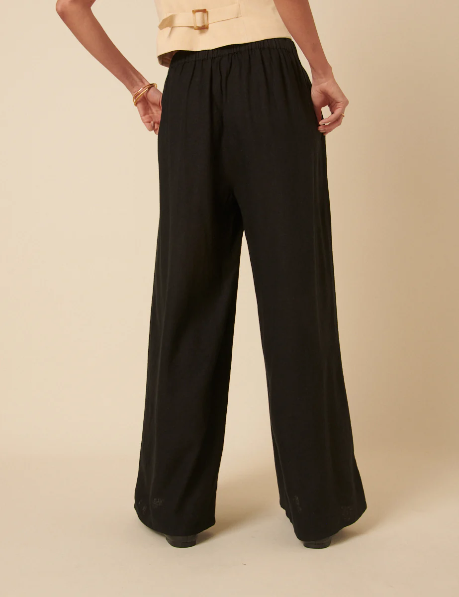 Black Linen-blend Jerrow Wide Leg Trousers - Image 5