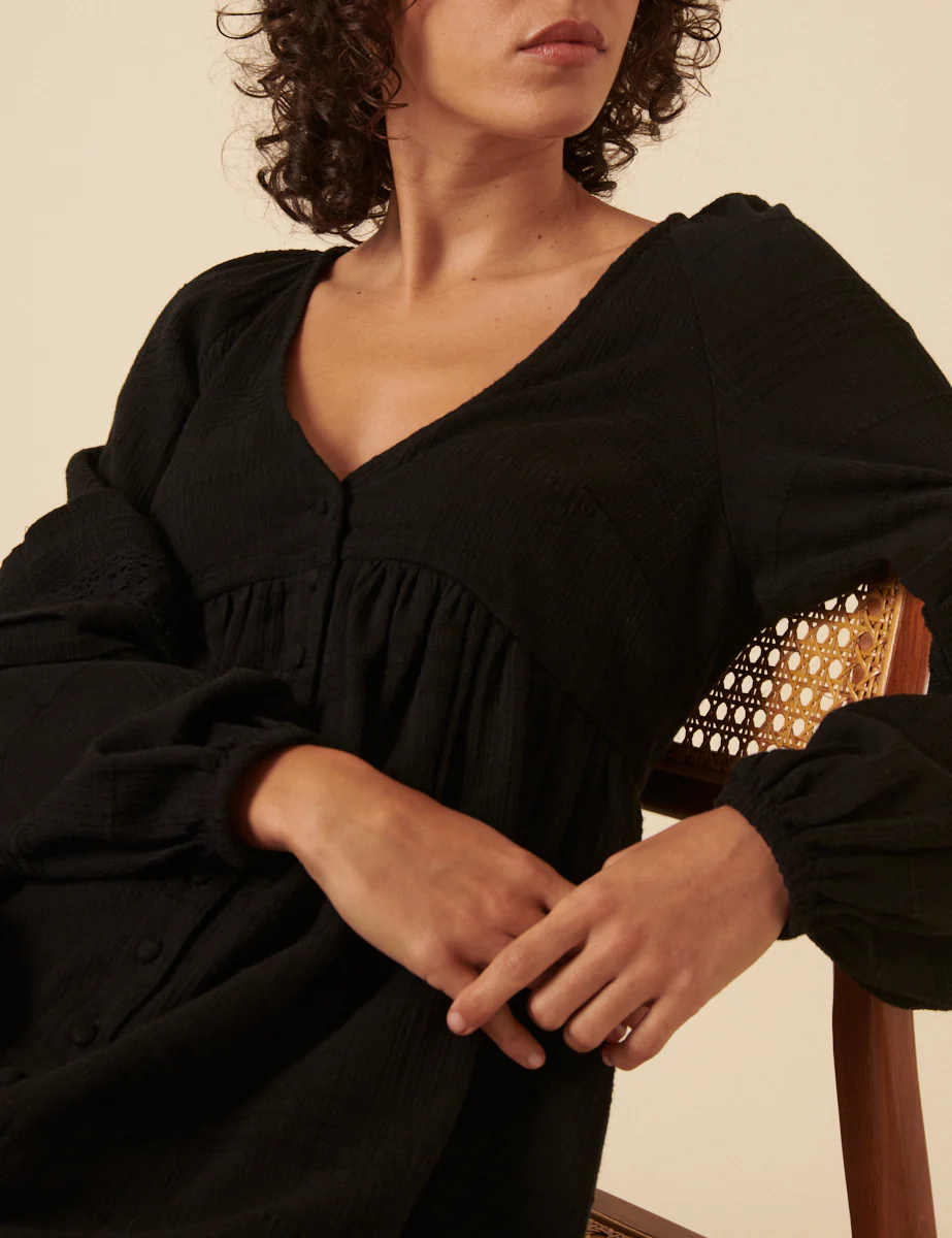 Black Long Sleeve Shanice Mini Smock Dress - Image 2