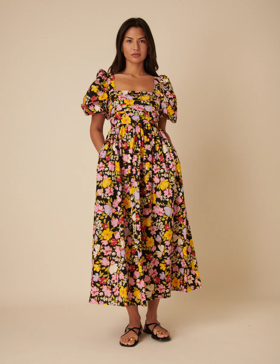 Black Floral Nova Midi Dress - Image 3