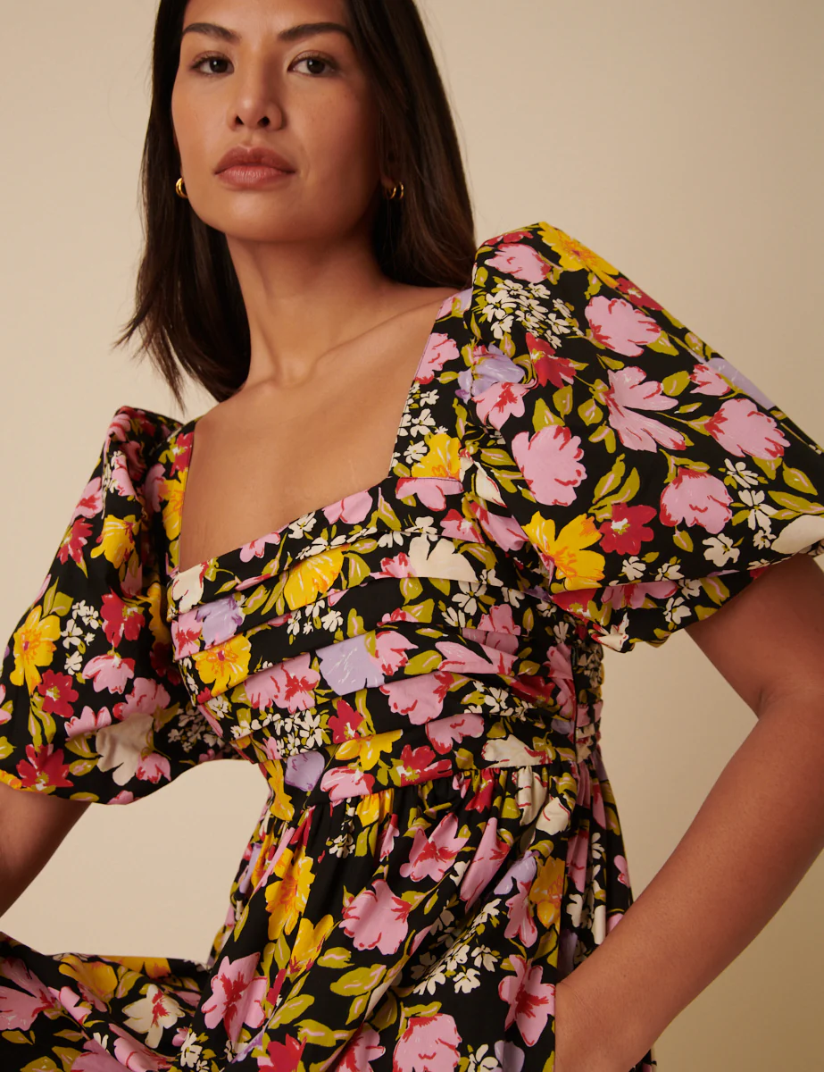 Black Floral Nova Midi Dress - Image 4