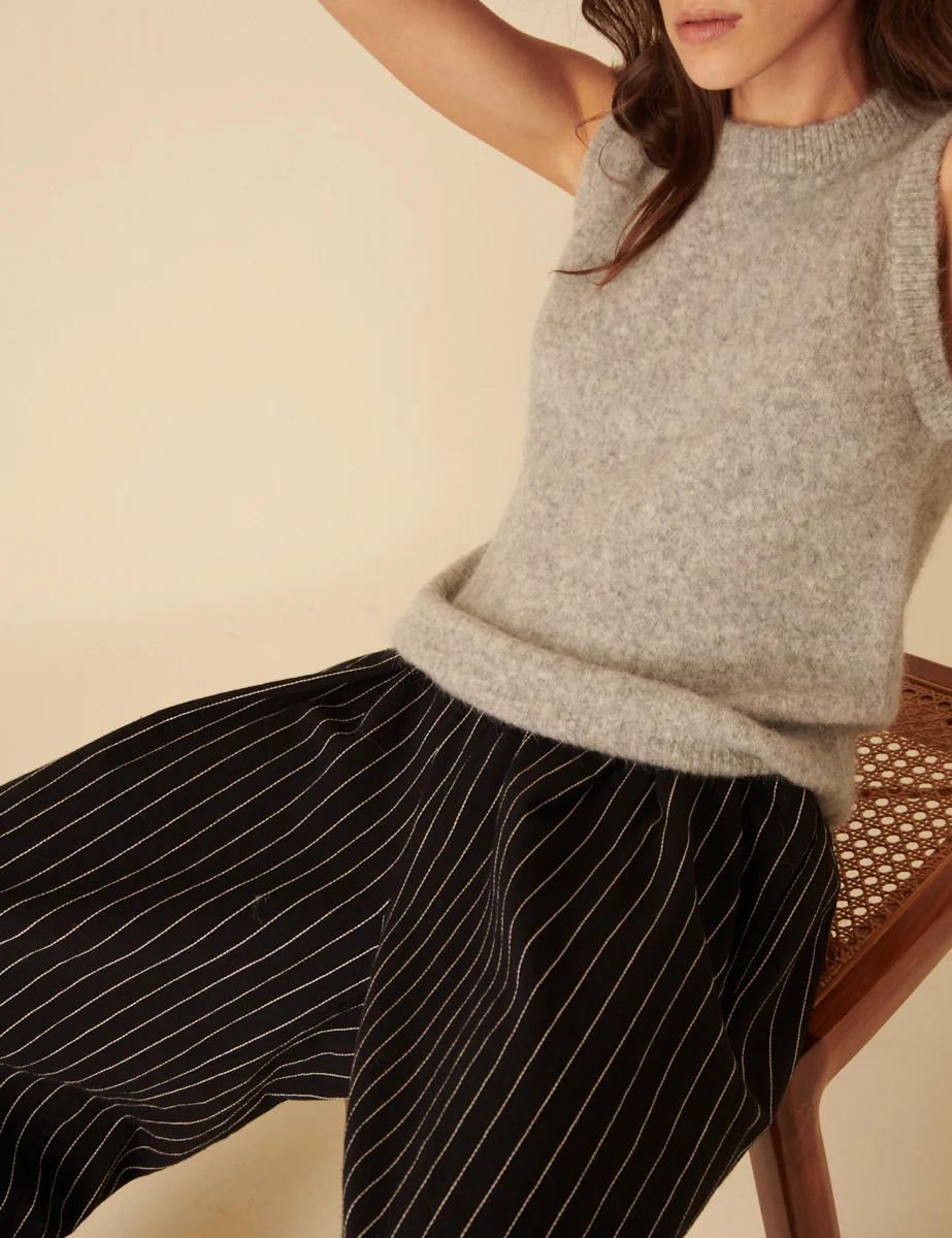 Black Pinstripe Jerrow Wide Leg Trousers - Image 3