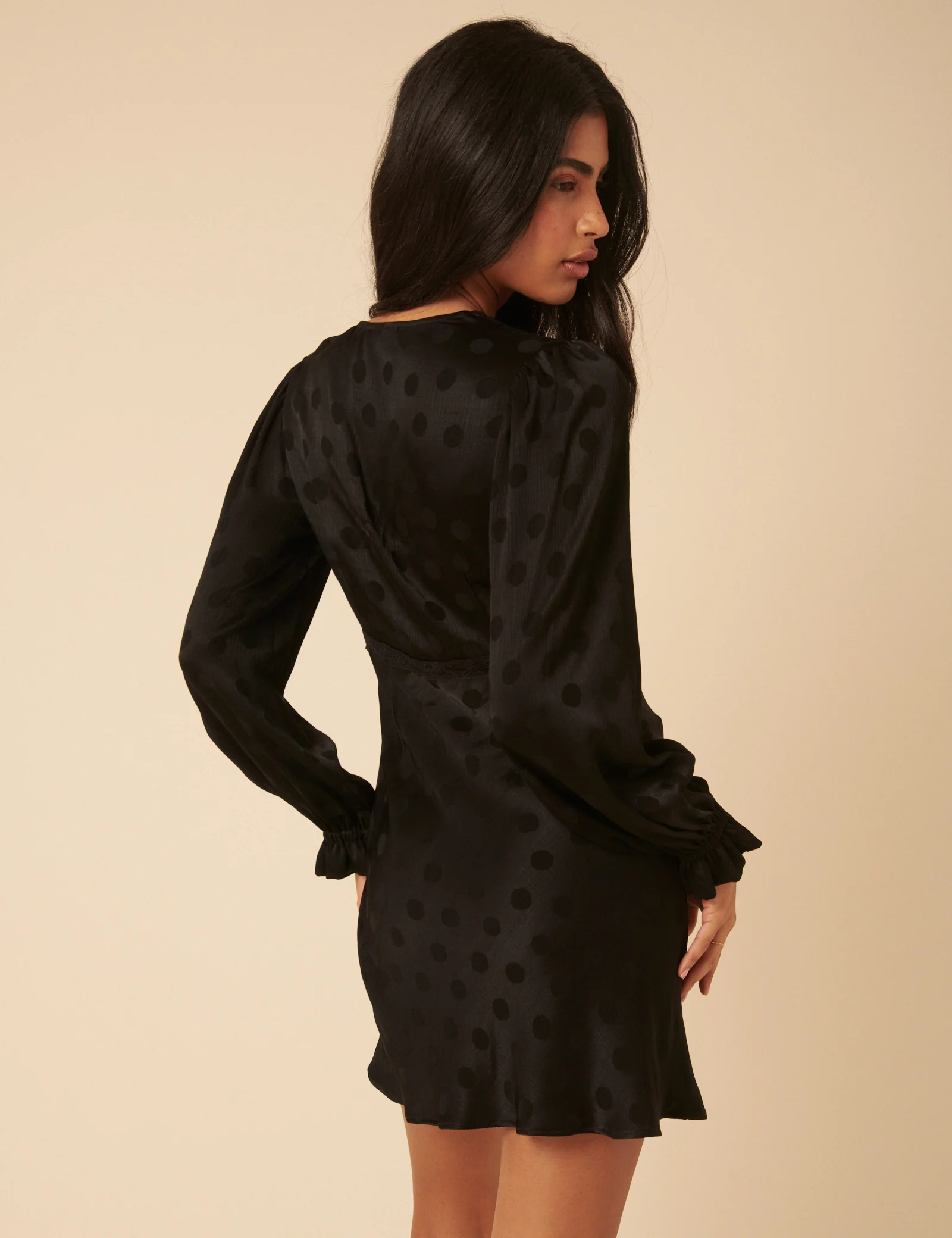 Black Polka Dot Jacquard Angela Mini Dress - Image 5