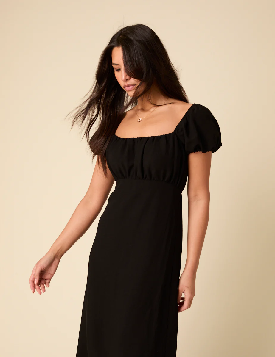 Black Puff Sleeve Raven Midi Dress - Image 2