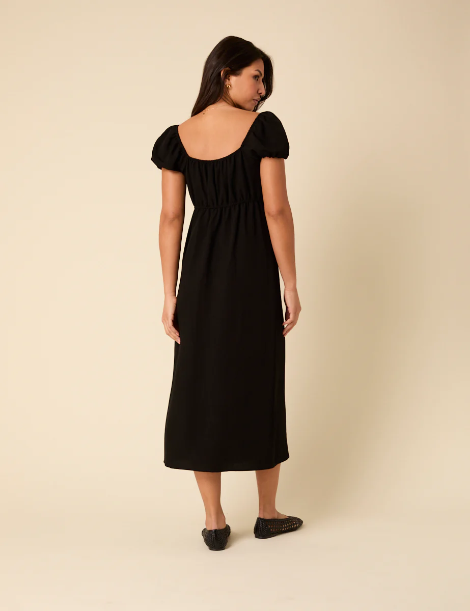 Black Puff Sleeve Raven Midi Dress - Image 5