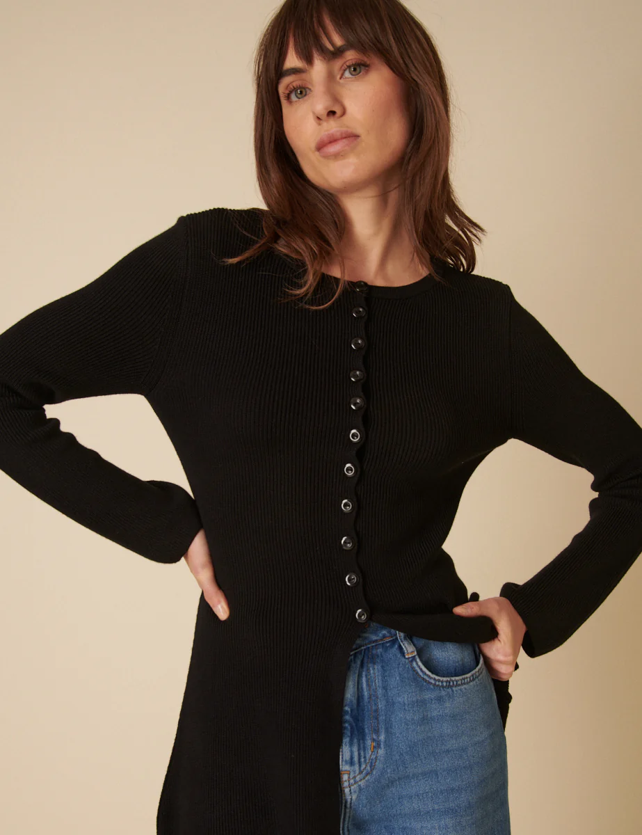 Black Ribbed Longline Cardigan - Image 4