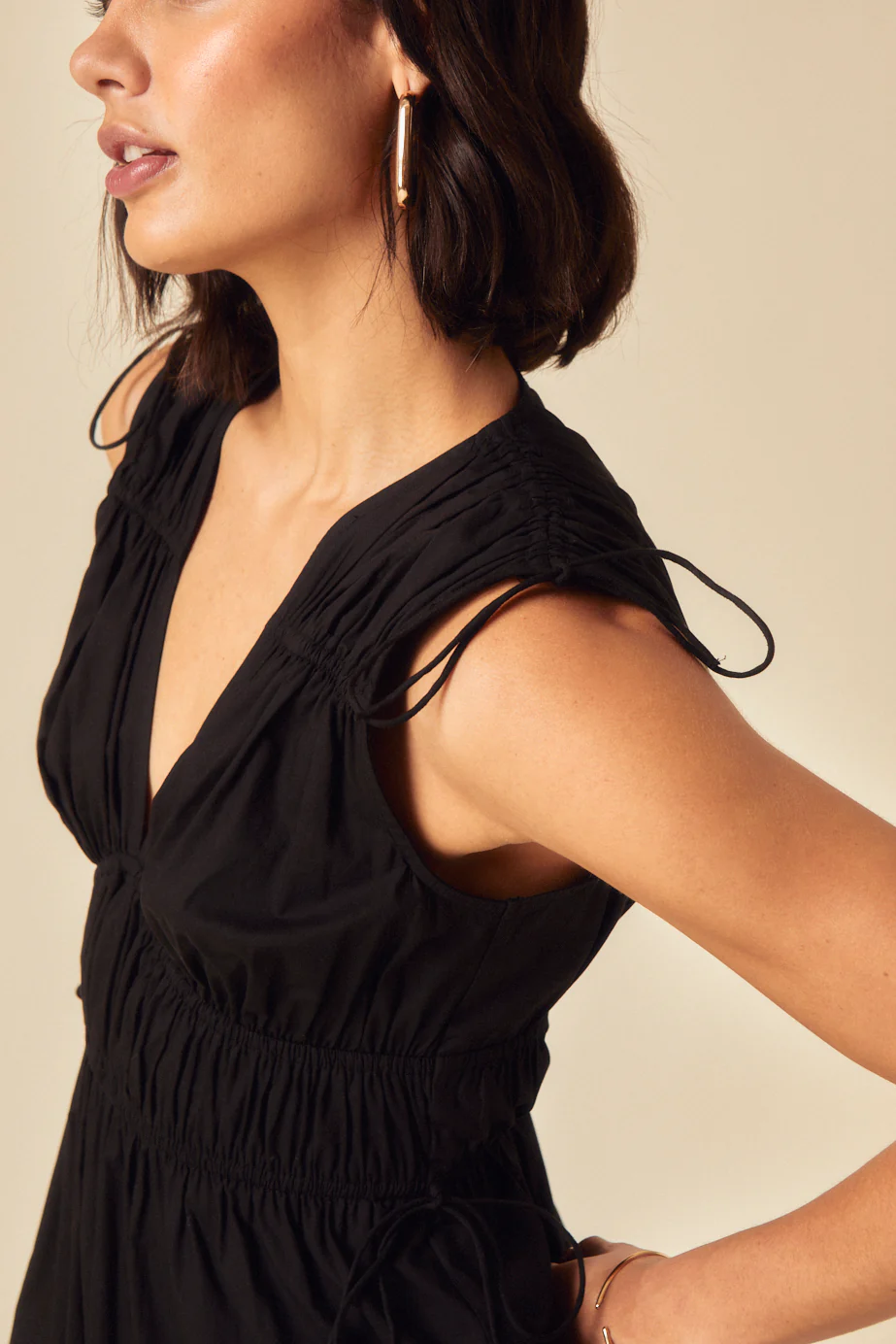 Black Ruched Tiered Ianthe Midi Dress - Image 2