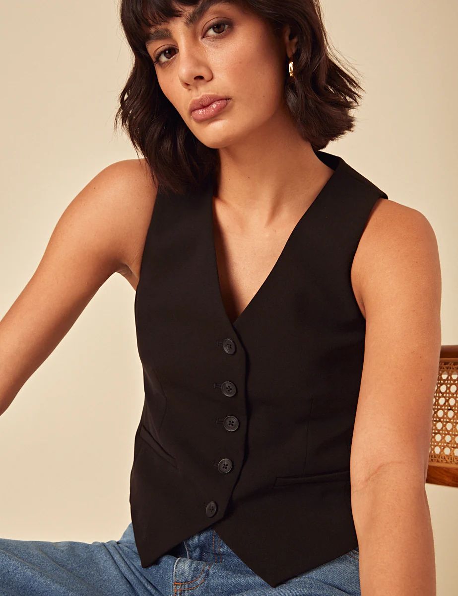 Black V-Neck Waistcoat - Image 2