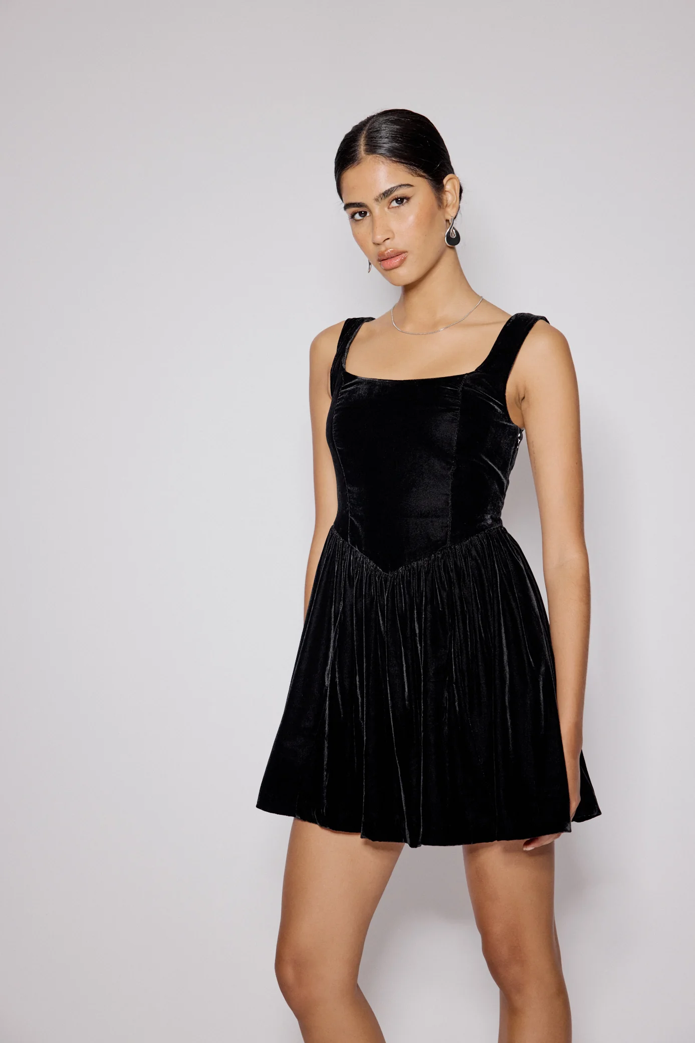 Black Velvet Drop Waist Leo Mini Dress - Image 2