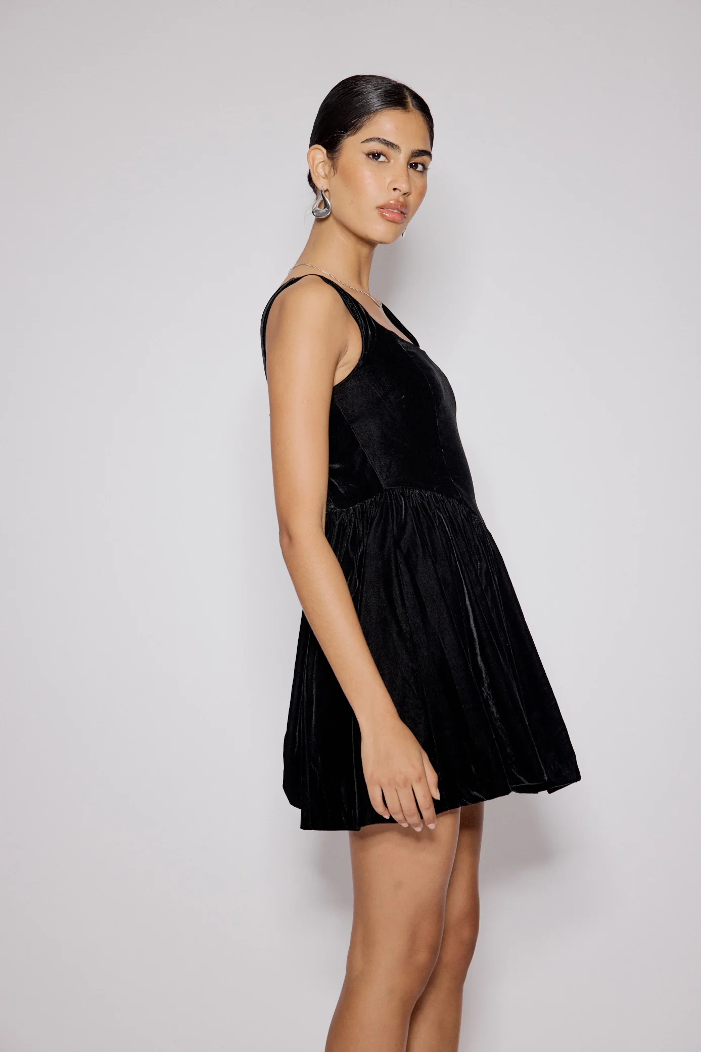 Black Velvet Drop Waist Leo Mini Dress - Image 4