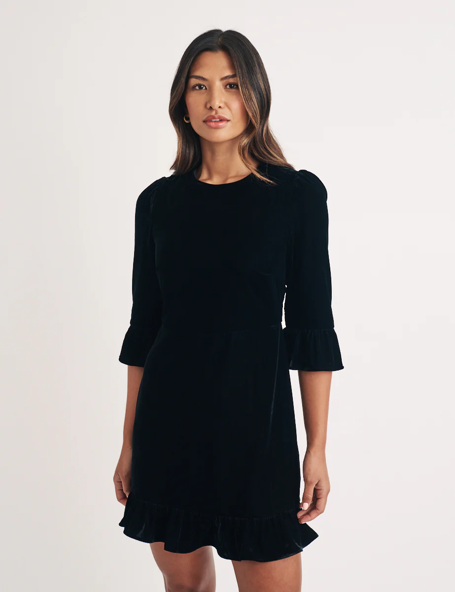 Black Velvet Fleur Mini Dress - Image 3