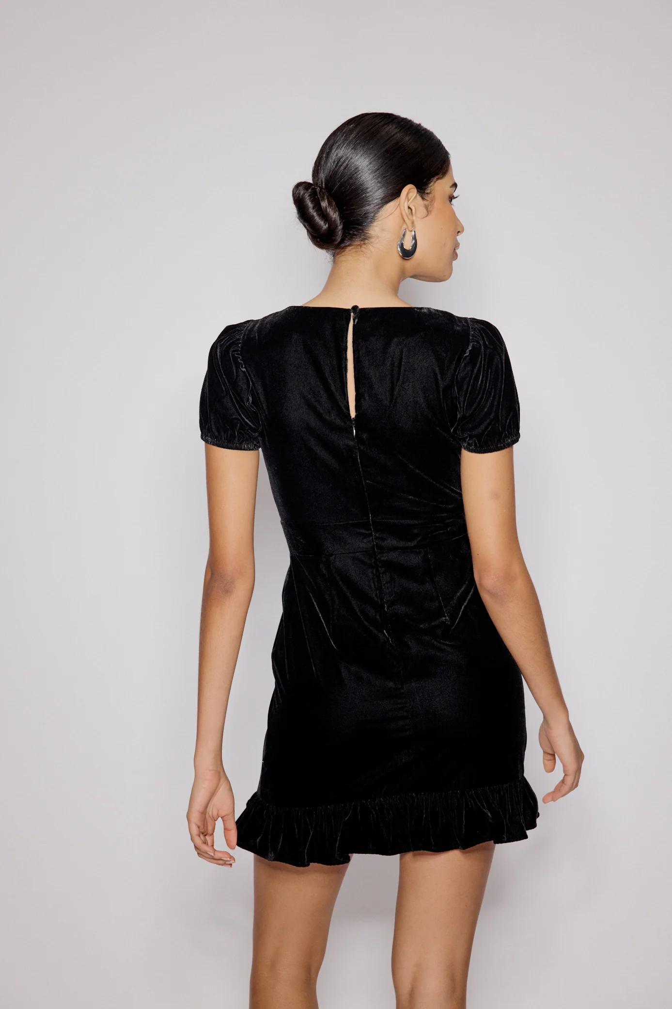 Black Velvet Frill Hem Cosmo Mini Dress - Image 5