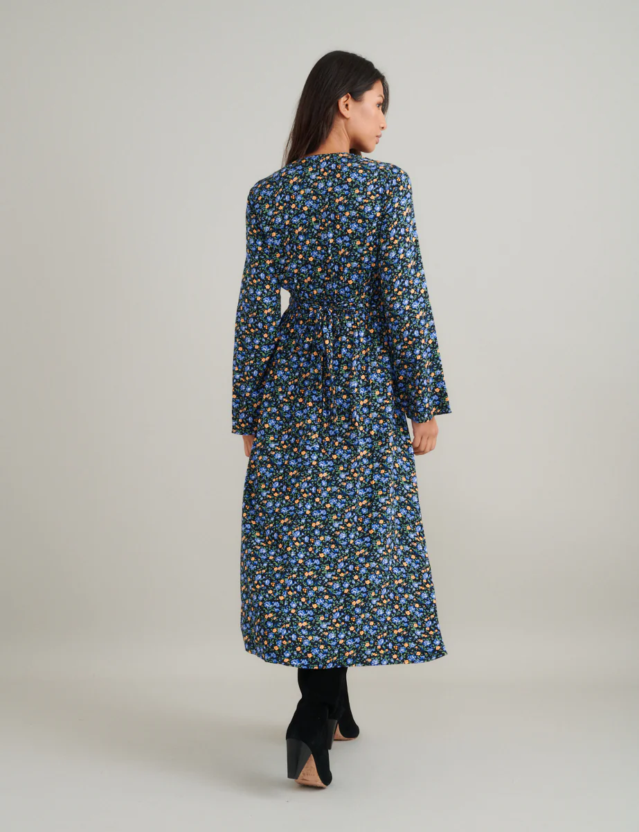 Blue Ditsy Floral Lydia Midi Dress - Image 4