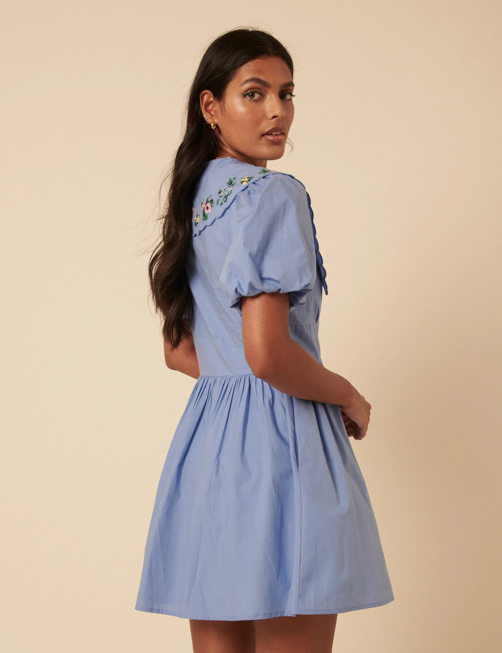 Blue Floral Embroidered Birdie Mini Dress - Image 5