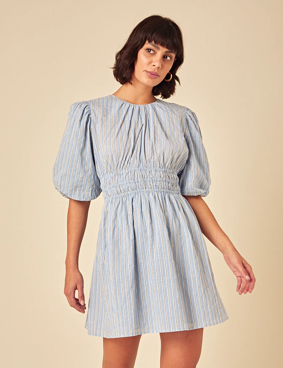 Blue Pintstripe Zelda Mini Dress