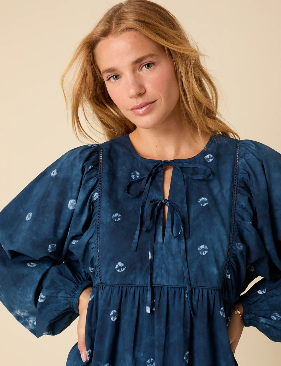 Blue Tie Dye Long Sleeve Mae Mini Dress - Image 2