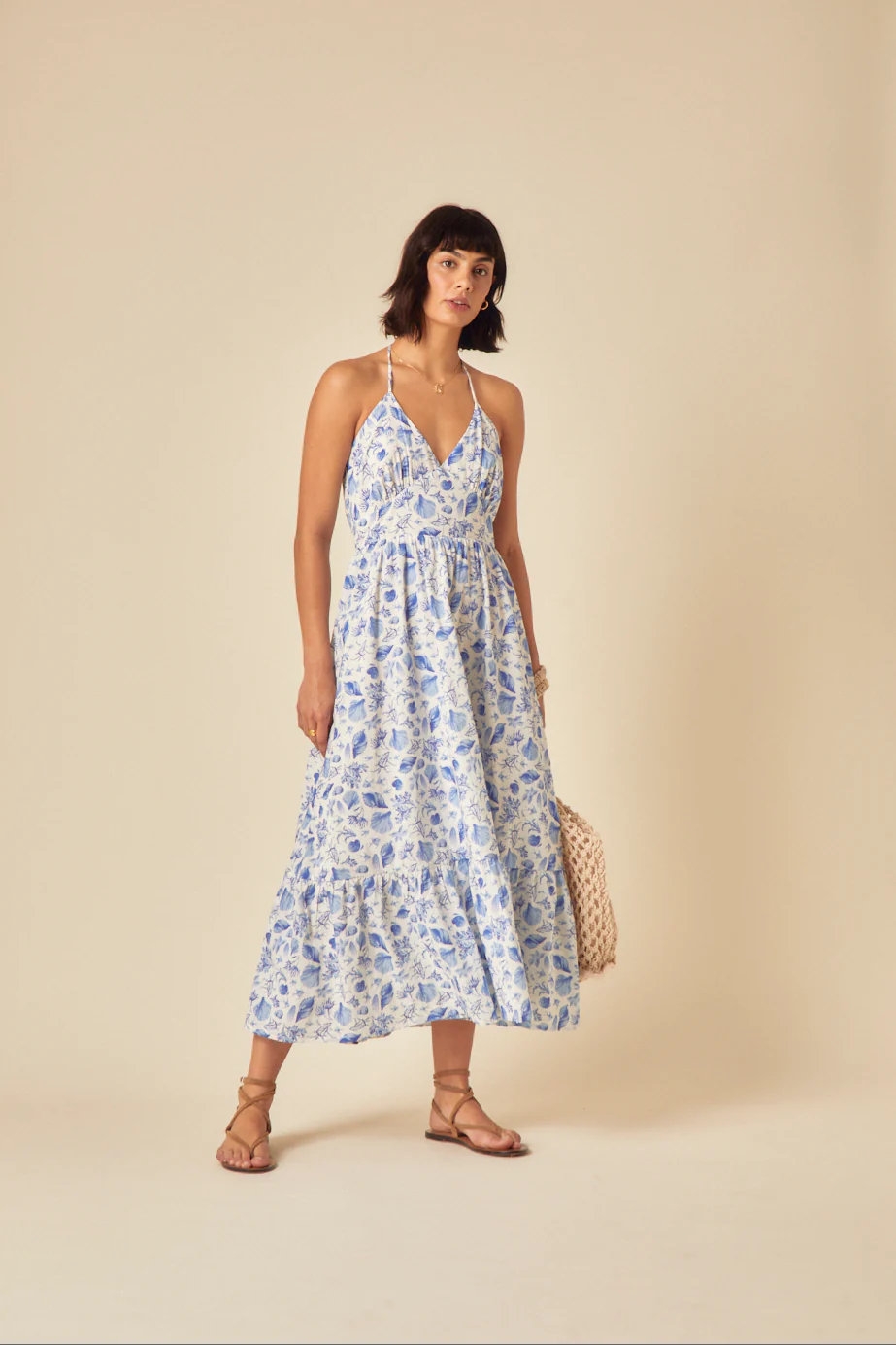 Blue Shell Print Bellerose Midi Dress - Image 4