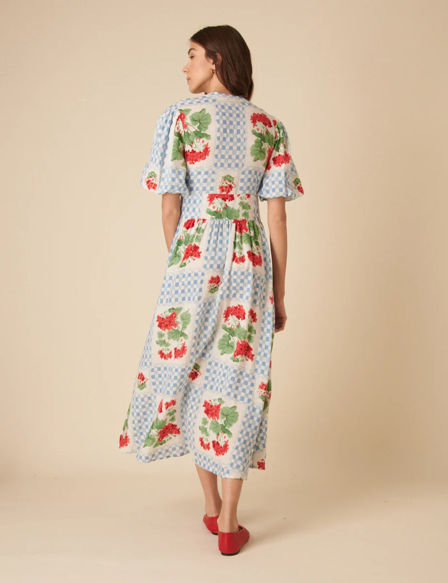 Blue Tile Print Floral Starlight Midi Dress - Image 5