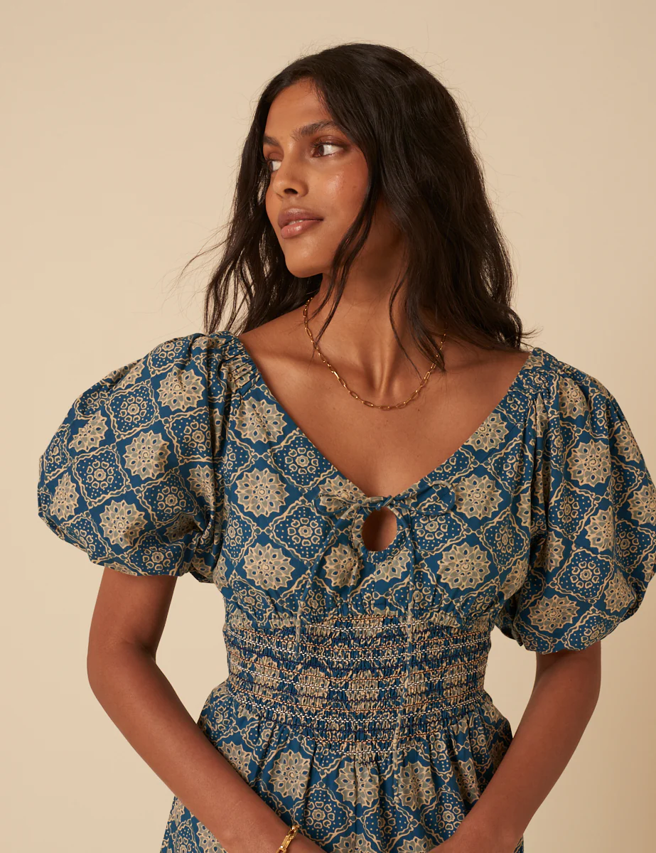 Blue Tile Printed Aria Midi Dress - Image 4