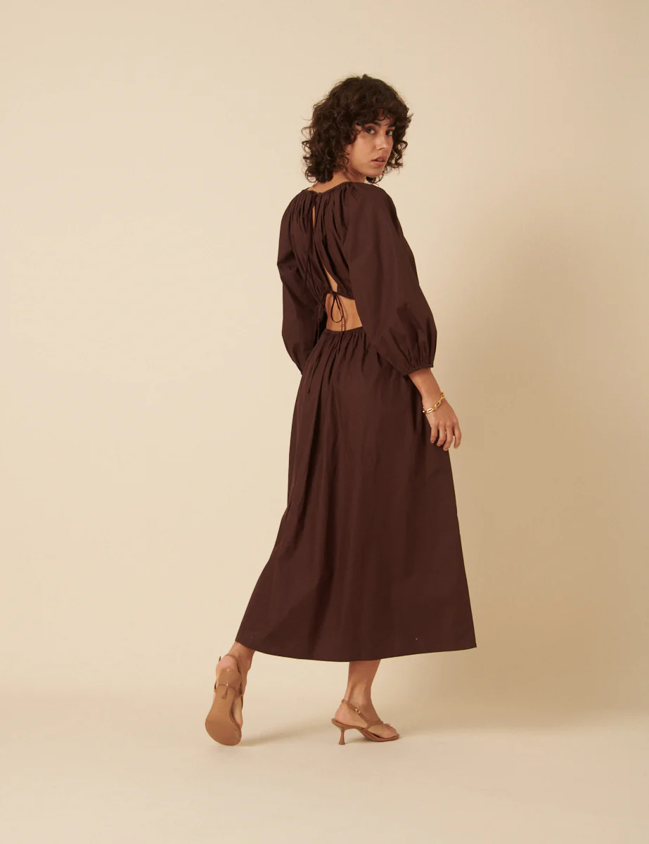 Brown Balloon Sleeve Agatha Midi Dress - Image 4