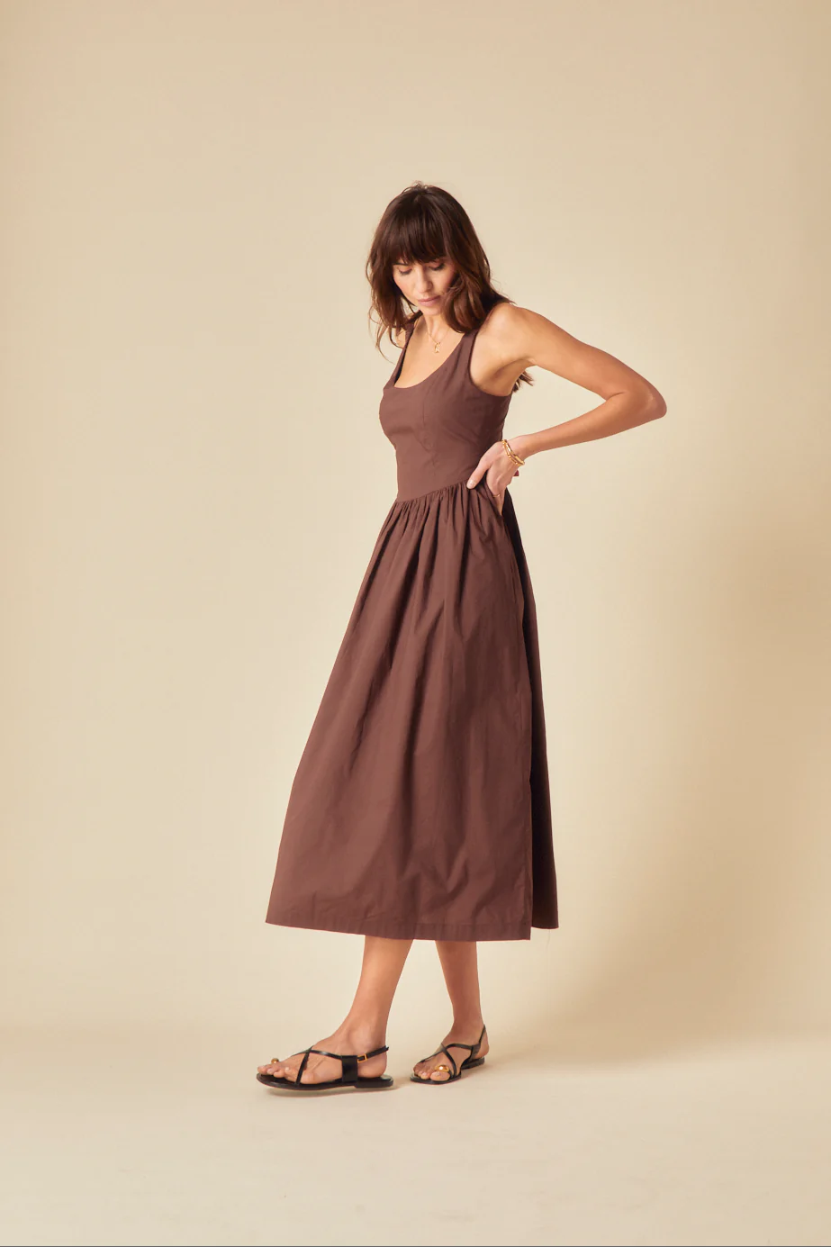 Brown Drop Waist Marina Midi Dress - Image 3