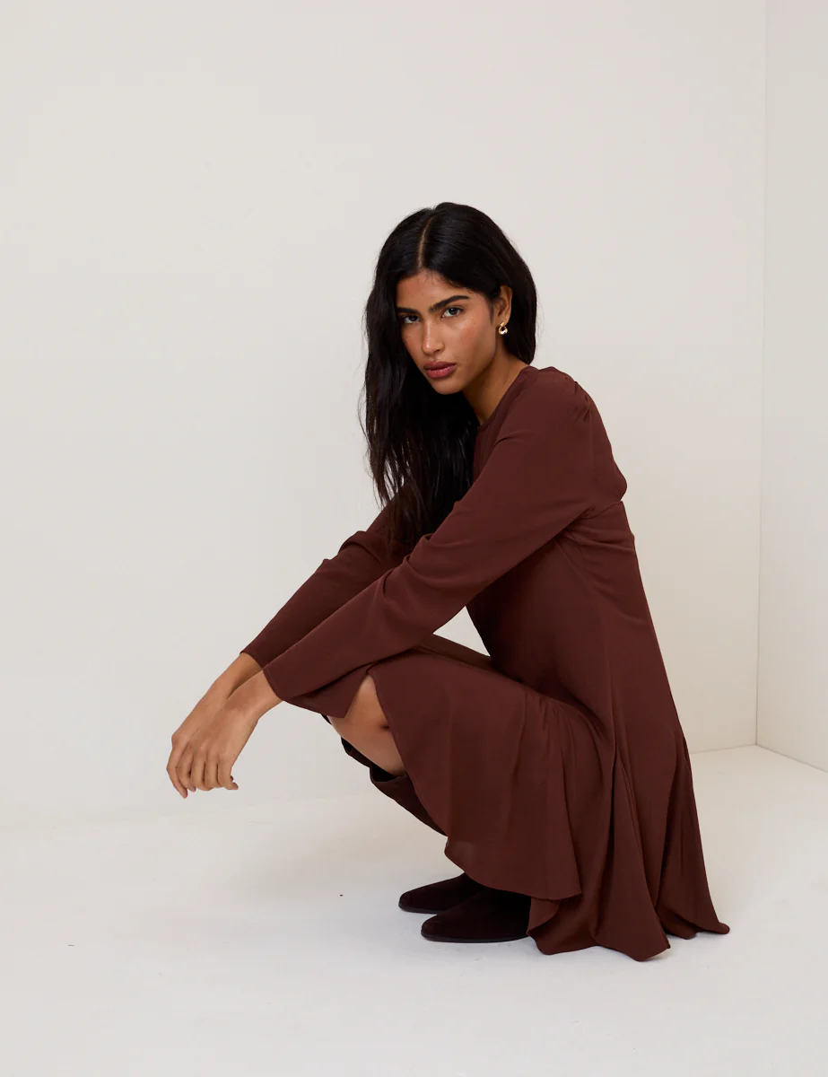 Brown Long Sleeve Paris Mini Dress - Image 4