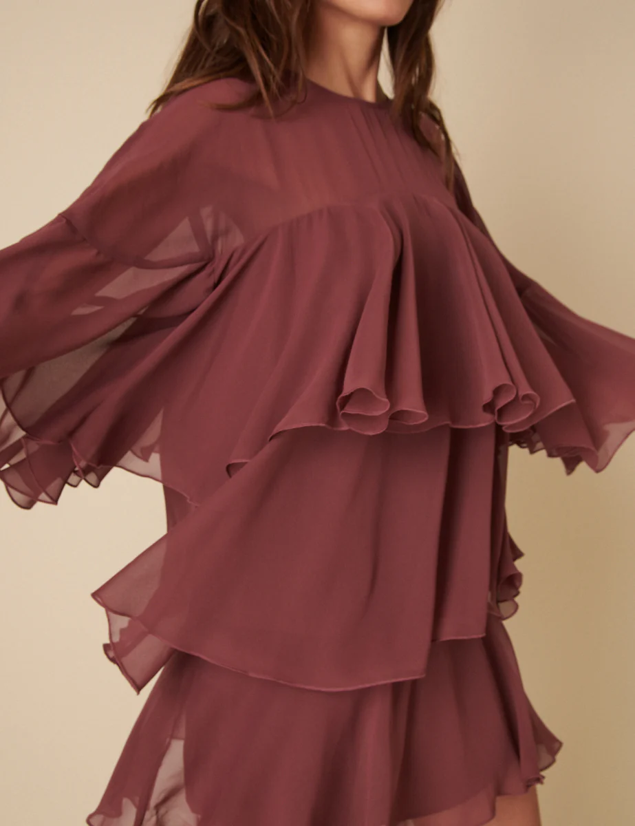 Burgundy Ruffled Ret Mini Dress - Image 2