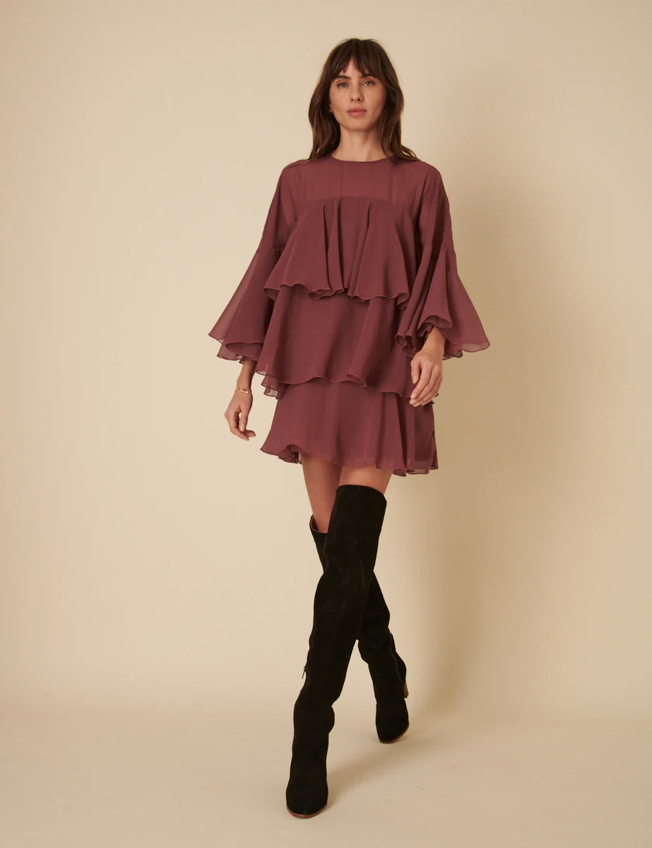 Burgundy Ruffled Ret Mini Dress - Image 3