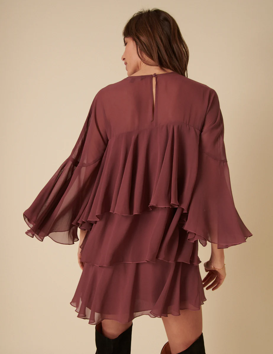 Burgundy Ruffled Ret Mini Dress - Image 5