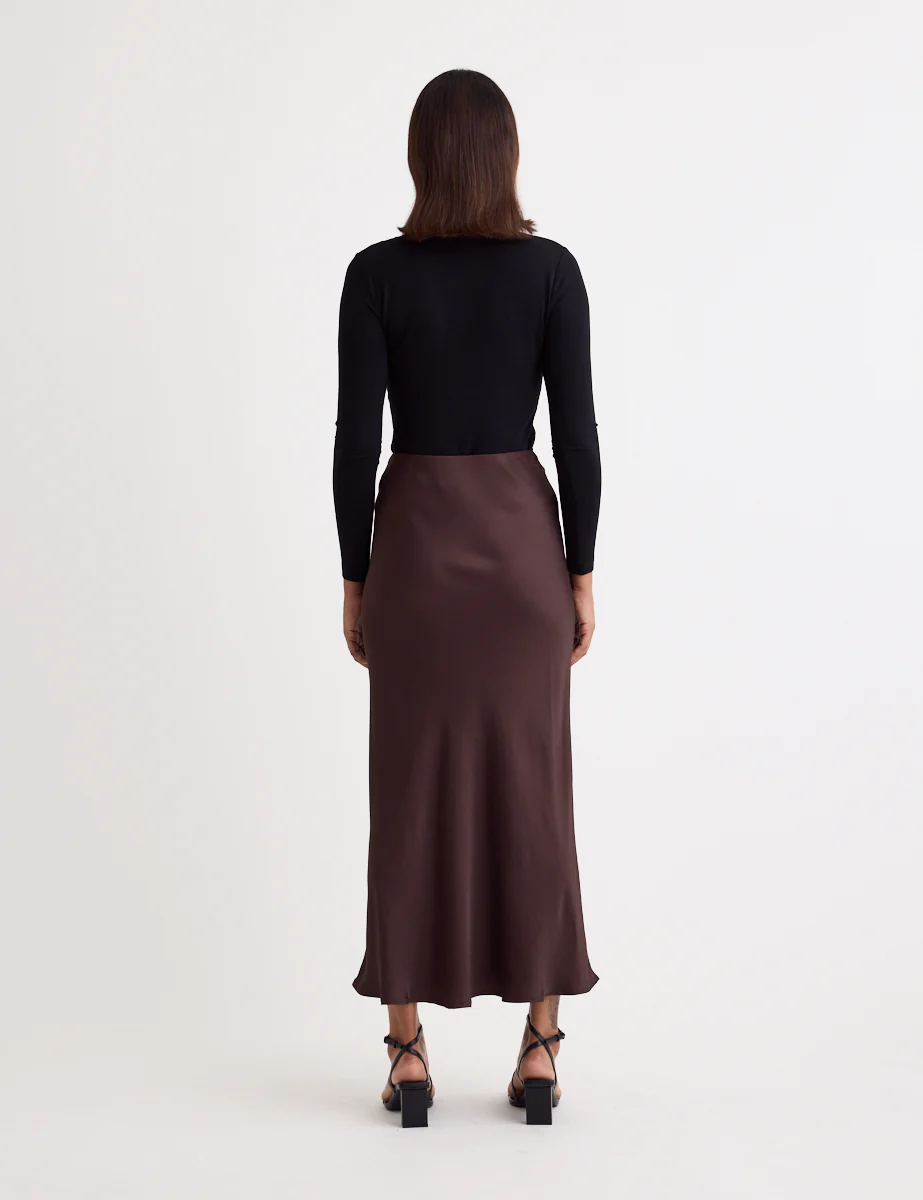 Brown Satin Mila Midi Slip Skirt - Image 4