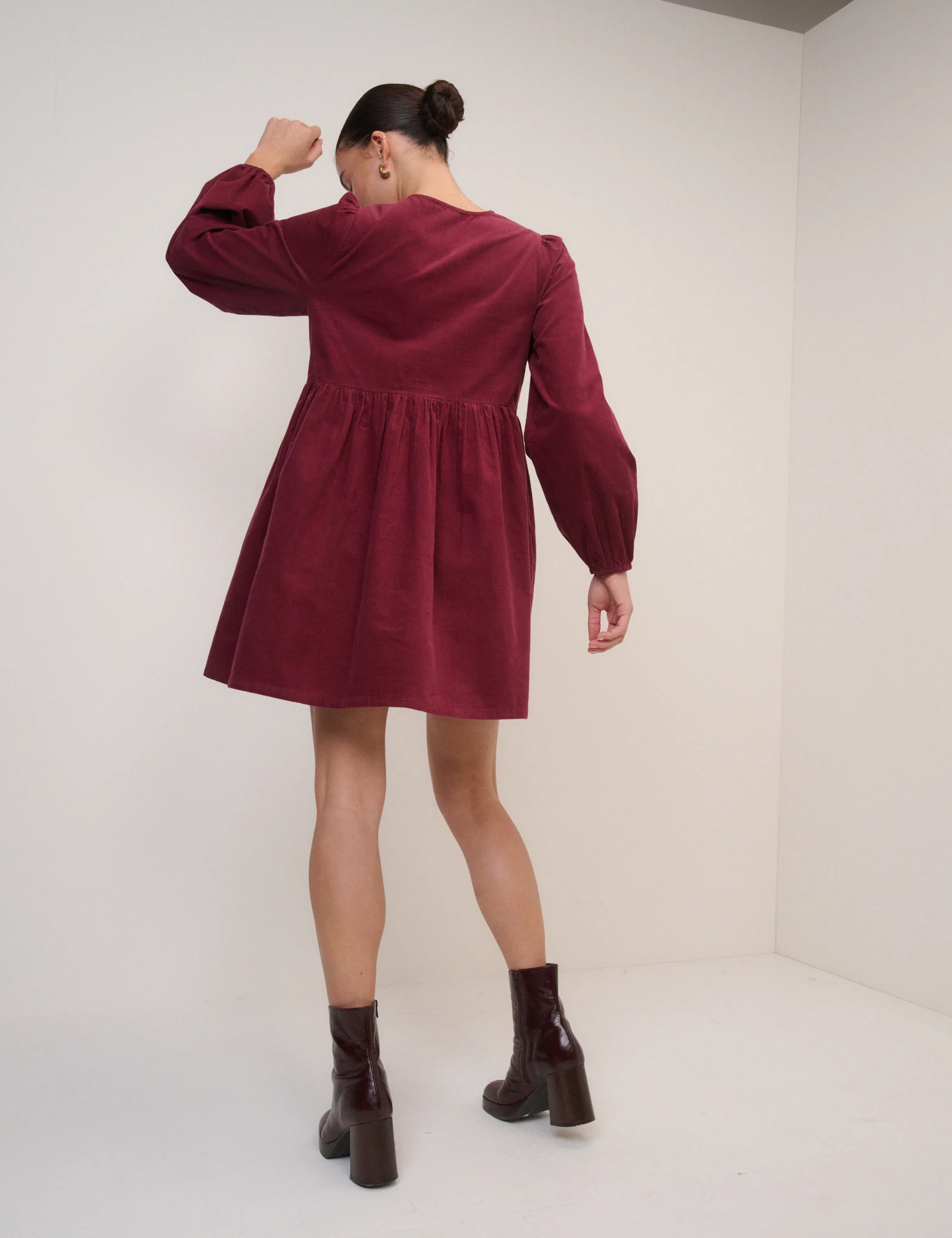 Burgundy Cord Tie Front Eden Mini Dress - Image 5