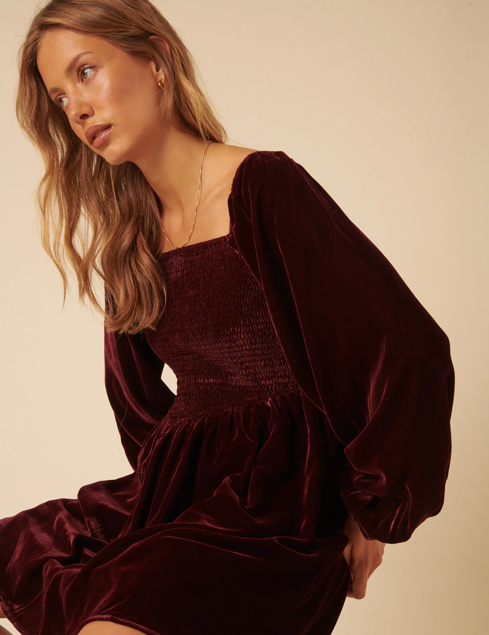 Burgundy Velvet Balloon Sleeve Jupiter Mini Dress - Image 4